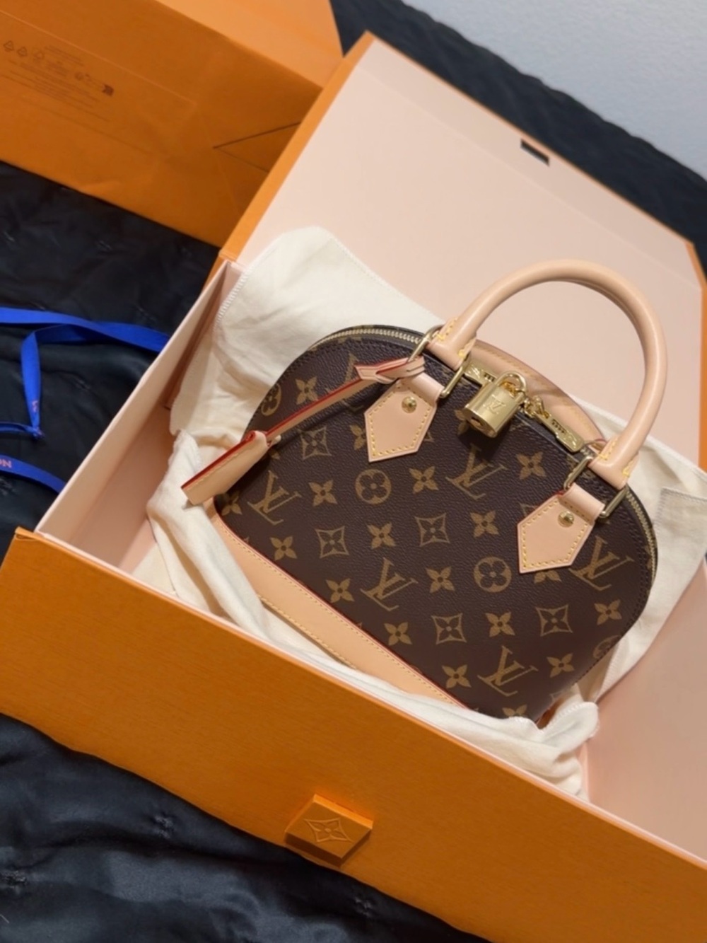 Louis Vuitton Brown Monogram Mini Alma Bag with Light Tan Trim